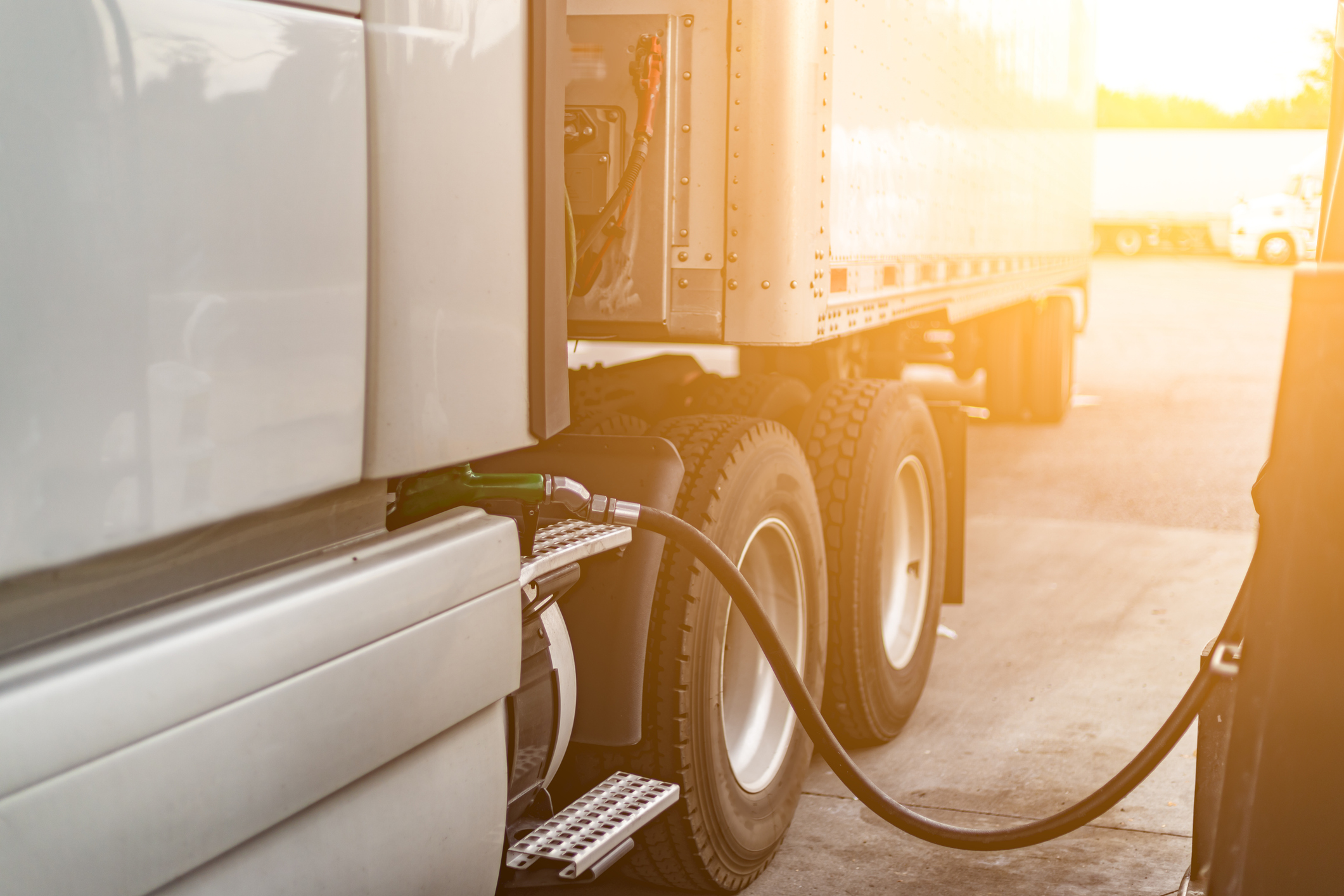 Truck fueling. Truck stop and gas station. Diesel refuel